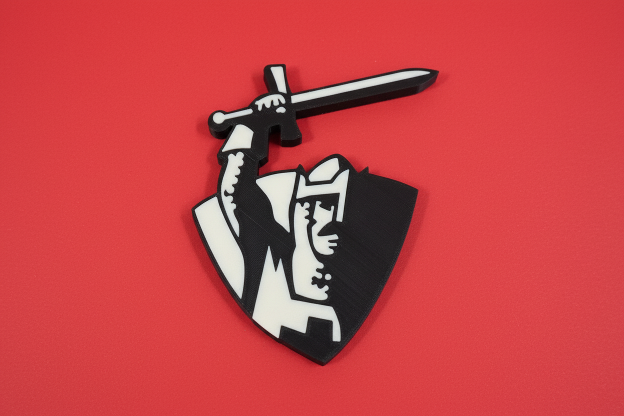Crusader design on red background